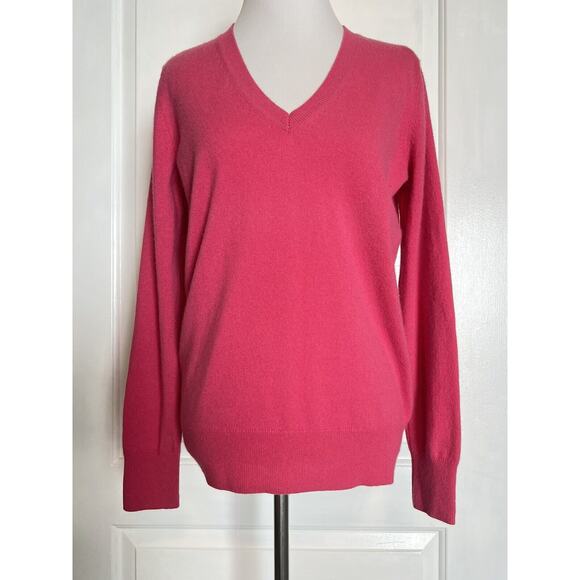 $225 FROM FUTURE Bright Pink V-Neck Pullover 100% Cashmere Sweater Designer M - Picture 1 of 8